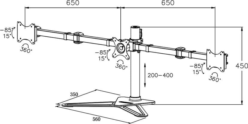 Prokord Triple Display Deskstand 10"–27"