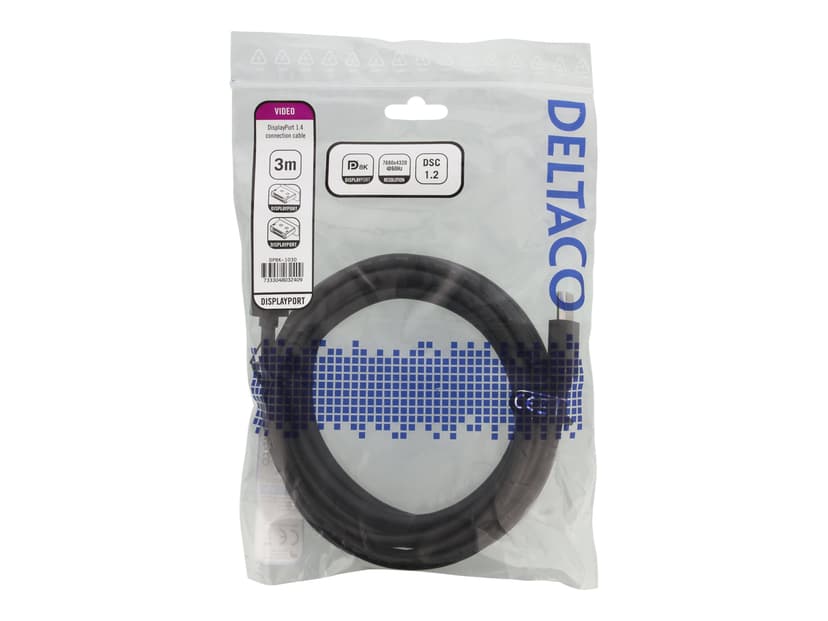 Deltaco DisplayPort-kaapeli, DP 1.4, 7680x4320 30Hz, 3m, musta 3m DisplayPort DisplayPort Musta
