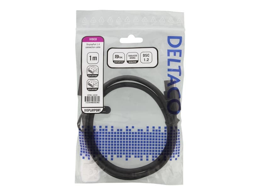 Deltaco DisplayPort kabel, DP 1.4, 8K@60Hz, 1m, svart 1m DisplayPort DisplayPort Svart