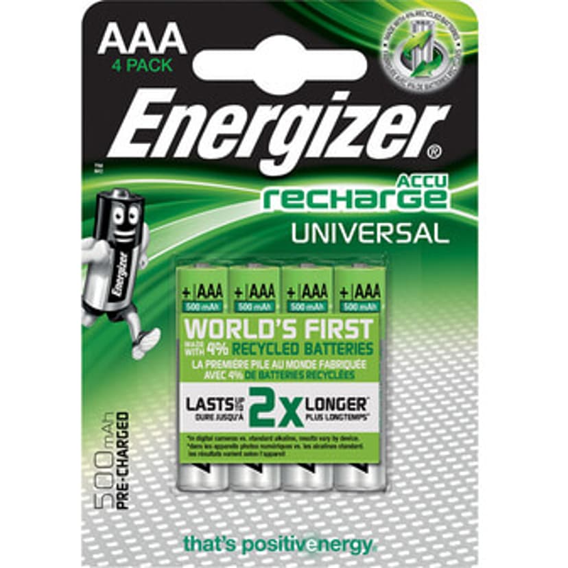 Energizer Batteri AAA/LR03 Laddningsbara NiMh 500mAh 4-Pack