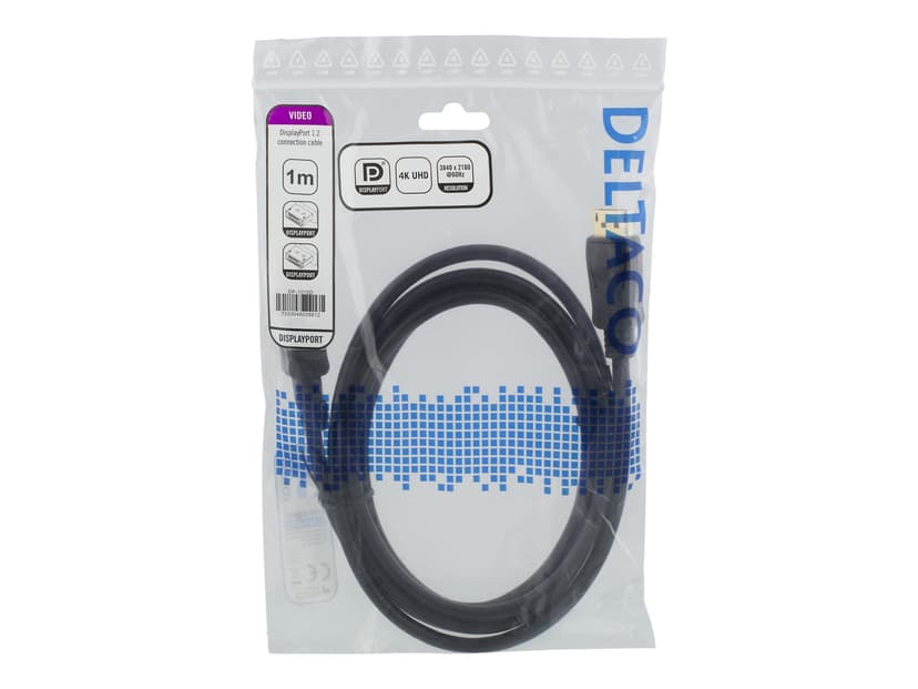 Deltaco DisplayPort-kabel, 1m, 4K UHD, DP 1.2, svart 1m DisplayPort DisplayPort Svart