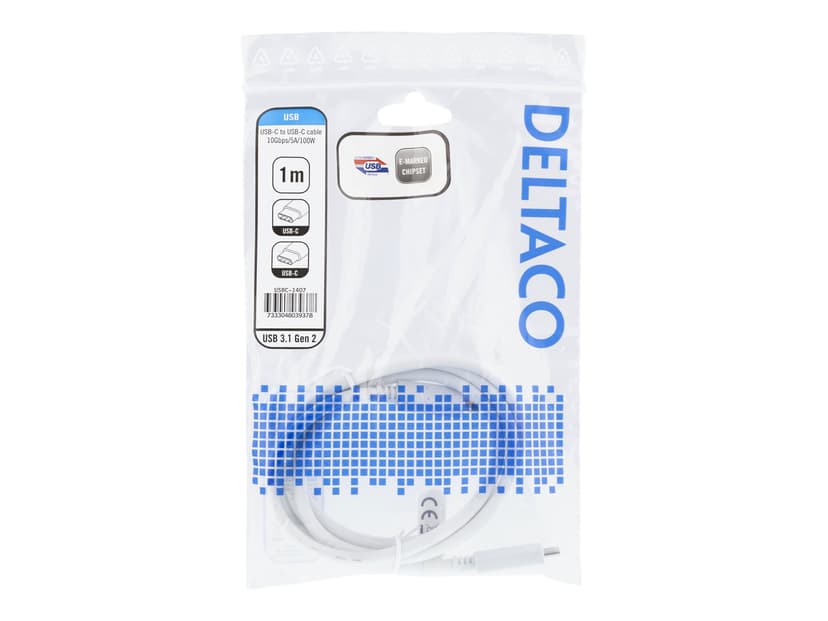 Deltaco USBC-1407 USB-kabel USB 3.2 Gen 2 (3.1 Gen 2) 1 m Hvit 1m USB-C USB-C Hvit