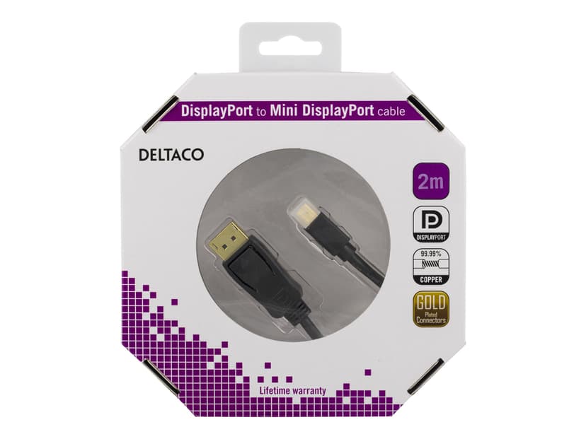 Deltaco DisplayPort till Mini DisplayPort kabel, 2m, svart 2m DisplayPort Mini DisplayPort Svart