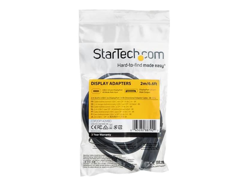 Startech USB-C kabel 8K 60Hz/4K 2m USB C DisplayPort Svart