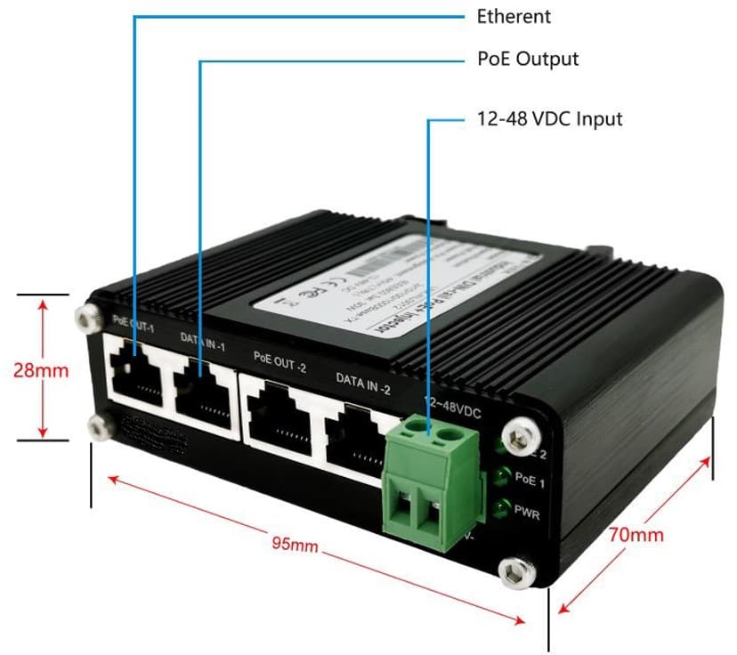 Direktronik 2-Port Gigabit PoE-injektor DIN 60W