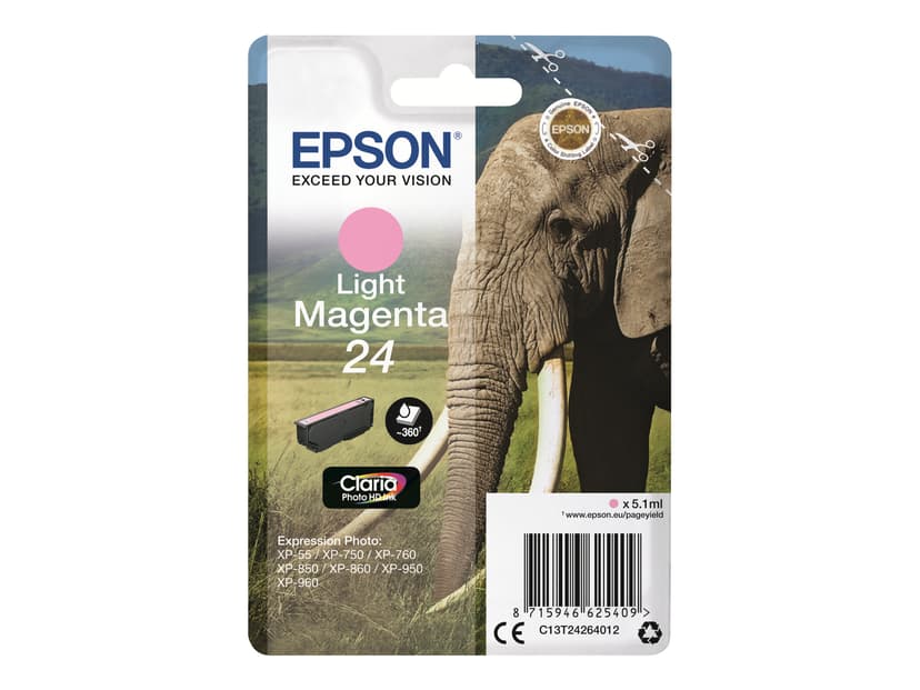 Epson Elephant Singlepack Light Magenta 24 Claria Photo HD Ink