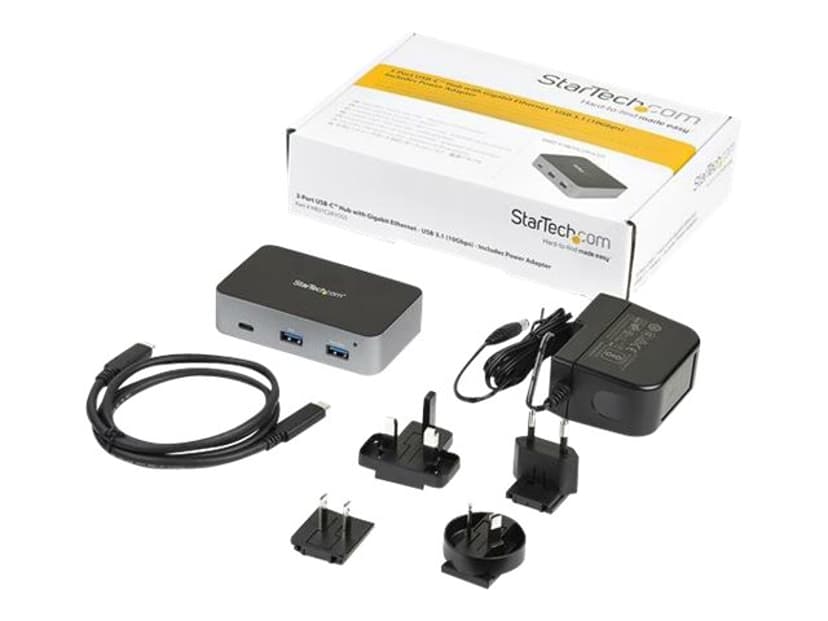 Startech 3 Port USB C hub Ethernet Adapter 10 Gbit/s Powered USB 3.2 Gen 2 (3.1 Gen 2) Type-C RJ-45, USB 3.2 Gen 2 (3.1 Gen 2) Type-A, USB 3.2 Gen 2 (3.1 Gen 2) Type-C