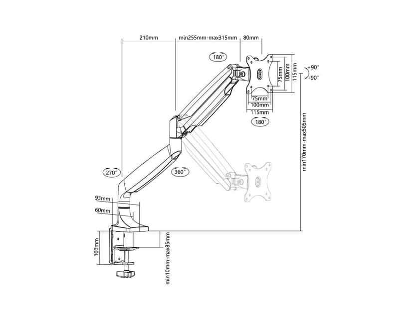 Multibrackets M Deskmount Gas Spring Single Sort