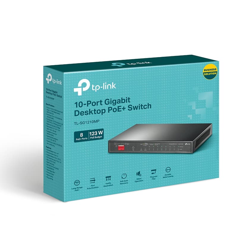 TP-Link 10-portars gigabit-switch för skrivbord med 8st PoE+-portar