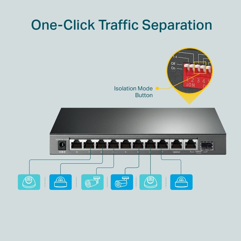TP-Link 10-portars gigabit-switch för skrivbord med 8st PoE+-portar