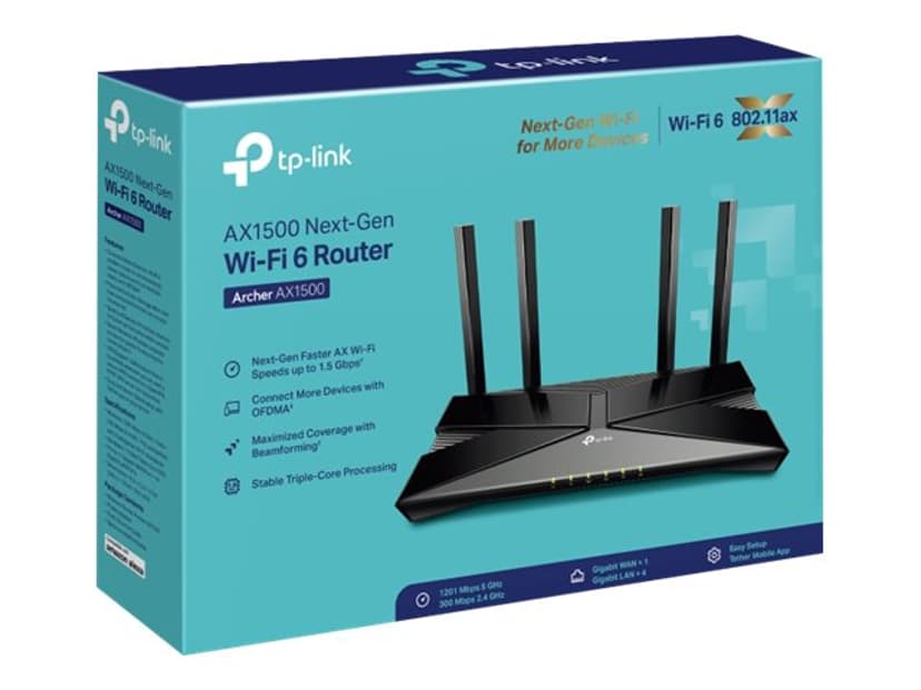 TP-Link Archer AX1500 trådlös router Gigabit Ethernet Dual-band (2,4 GHz / 5 GHz) Svart