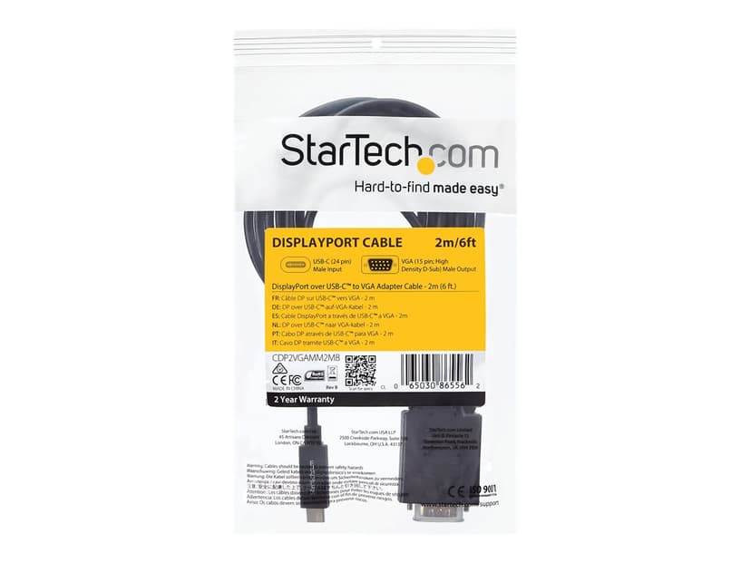 Startech USB-C to VGA Adapter extern videoadapter 2m USB C VGA (D-Sub) Svart