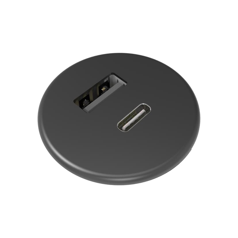Axessline Powerdot Micro 1xUSB-A & 1xUSB-C Laddning 5V 3A Svart