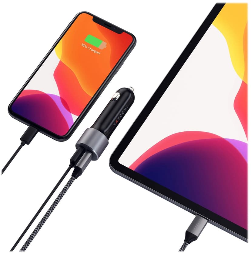 Satechi Billaddare PD 1 x USB-C och 1 x USB-A 72 Watt Grå