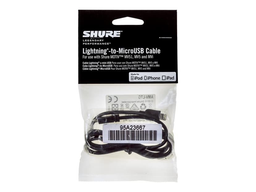 Shure AMV-LTG Lightning kabel 1 m Sort 1m Sort