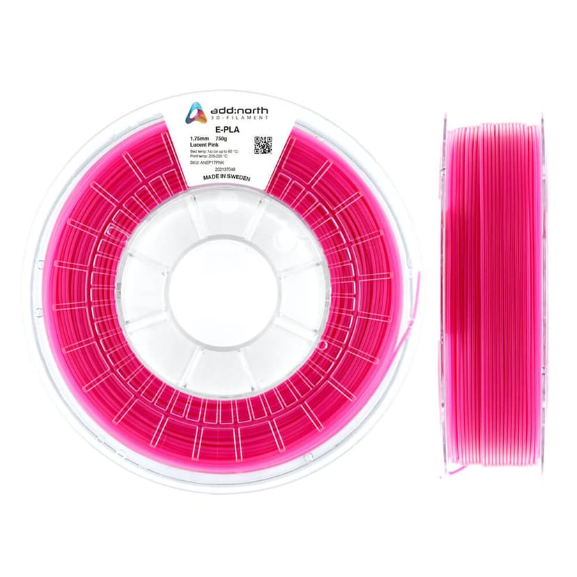 Addnorth E-PLA – 1,75 mm – 750 g Lysende rosa