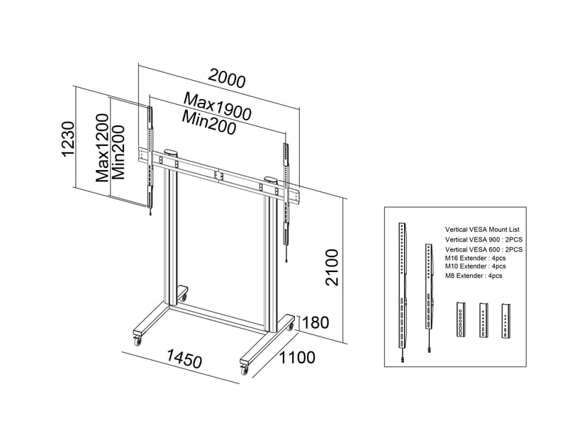 Multibrackets M Public Display Stand 210 Dual Pillar Wheelbase