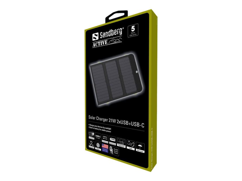 Sandberg Solcellsladdare 21W 2xUSB + USB-C 10000mAh Svart