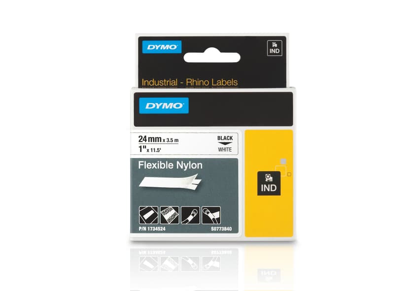 Dymo Tape RhinoPRO Flexibel Nylon 24mm Zwart/Wit