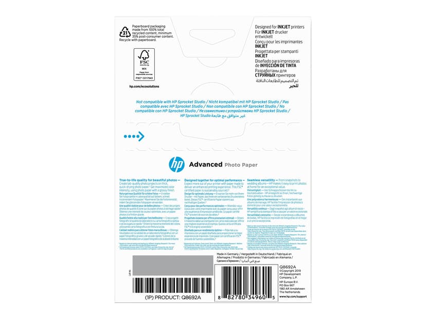 HP Papper Photo Advanced Glossy 10X15cm 100-Ark 250g