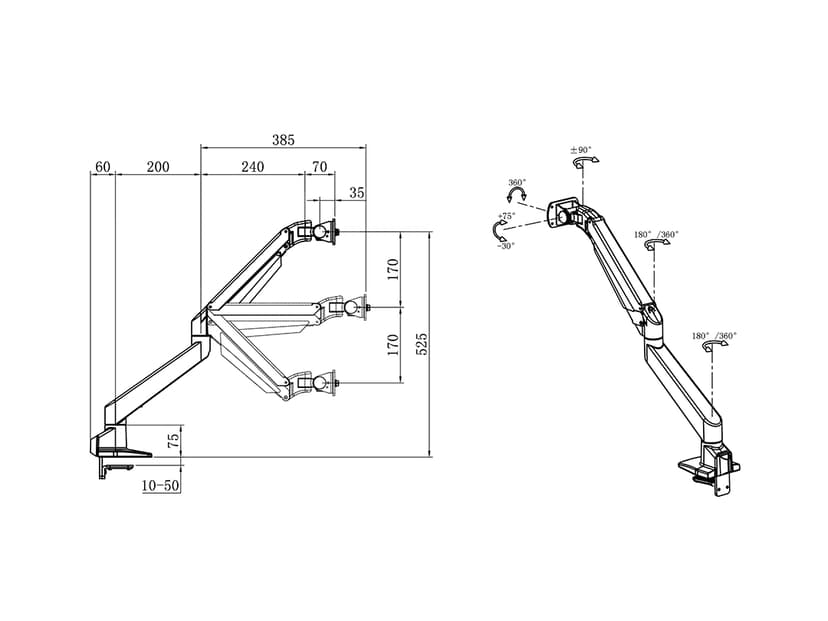 Multibrackets M Gaslift Arm Single - Samsung G9 Svart