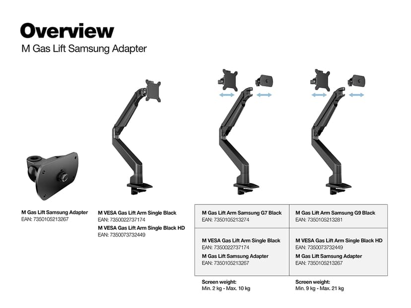 Multibrackets M Gaslift Arm Single – Samsung G9 sort
