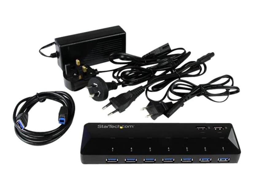 Startech StarTech.com USB 3.0-hub med 7 portar och dedicerade laddningsportar - 5Gbps - 2x 2,4 A-portar USB 3.2 Gen 1 (3.1 Gen 1) Type-B USB 3.2 Gen 1 (3.1 Gen 1) Type-A
