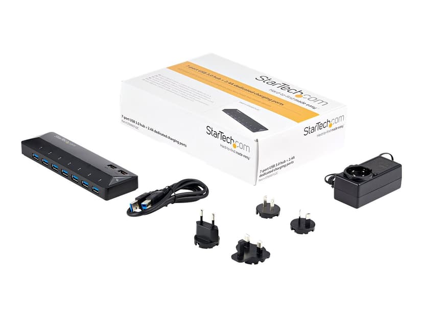 Startech StarTech.com USB 3.0-hub med 7 portar och dedicerade laddningsportar - 5Gbps - 2x 2,4 A-portar USB 3.2 Gen 1 (3.1 Gen 1) Type-B USB 3.2 Gen 1 (3.1 Gen 1) Type-A