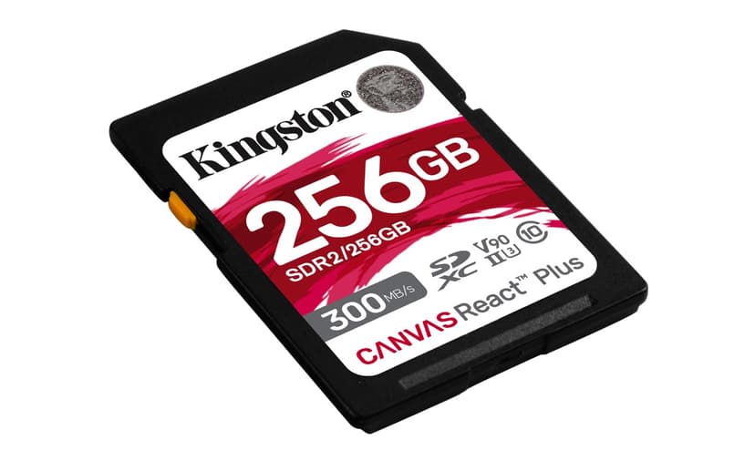Kingston Technology 256 GB Canvas React Plus SDXC UHS-II 300R/260W U3 V90 i fuld HD/4K/8K 256GB SD UHS-II
