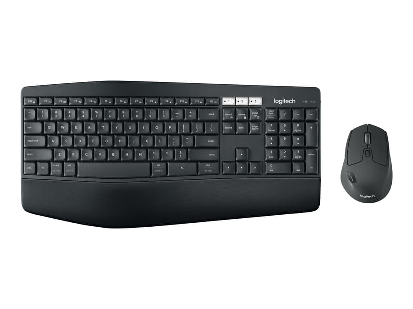 Logitech 920-008219 tastatur Mus inkludert Hjem RF trådløs + Bluetooth QWERTY US International Sort Trådløs US International