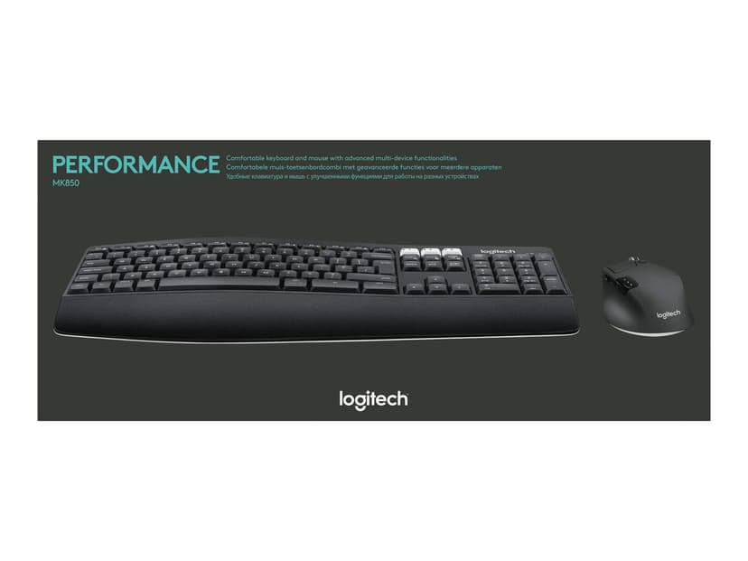 Logitech 920-008219 tastatur Mus inkluderet Hjem RF trådløs + Bluetooth QWERTY US International Sort Trådløs US International