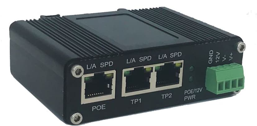 Direktronik Industriel PoE-splitter med switch og DC-klemme