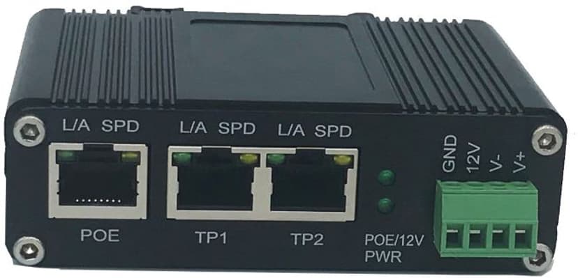 Direktronik Industriel PoE-splitter med switch og DC-klemme