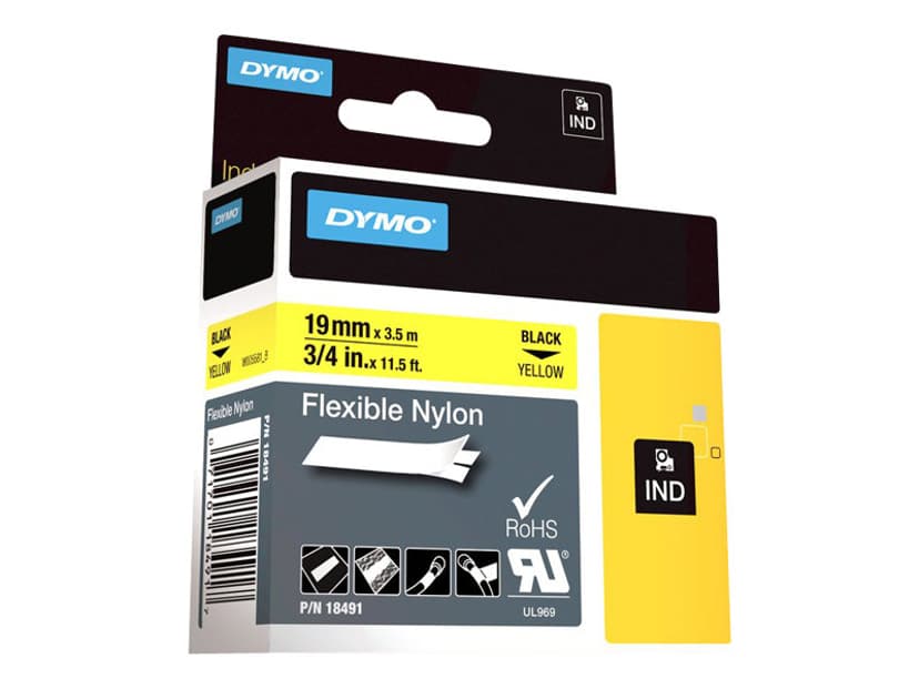 Dymo Tape RhinoPRO Flexibel Nylon 19mm Zwart/Geel