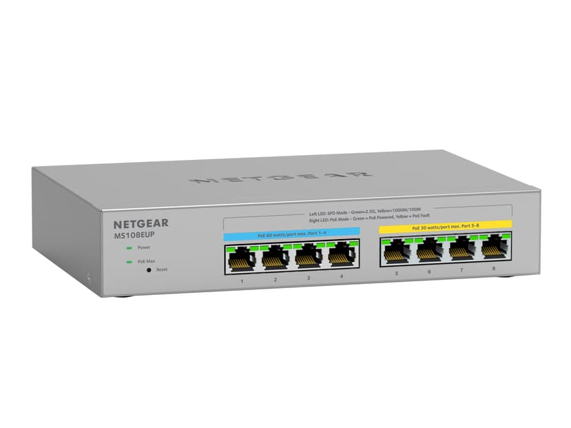 Netgear 8-port Ultra60 PoE++ Multi-Gigabit (2.5G) Ethernet Plus Switch Hallittu L2/L3 2.5G Ethernet (100/1000/2500) Power over Ethernet -tuki Harmaa