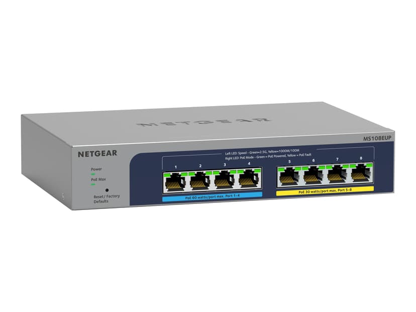 Netgear 8-port Ultra60 PoE++ Multi-Gigabit (2.5G) Ethernet Plus Switch Håndtert L2/L3 2.5G Ethernet (100/1000/2500) Strøm over Ethernet (PoE) Grå