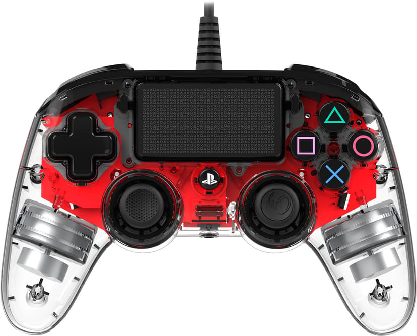 Nacon PS4OFCPADCLRED peliohjain Punainen, Läpinäkyvä USB Pad-ohjain Analoginen/Digitaalinen PC, PlayStation 4 Läpinäkyvä, Punainen