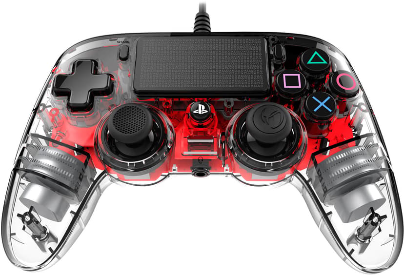 Nacon PS4OFCPADCLRED peliohjain Punainen, Läpinäkyvä USB Pad-ohjain Analoginen/Digitaalinen PC, PlayStation 4 Läpinäkyvä, Punainen
