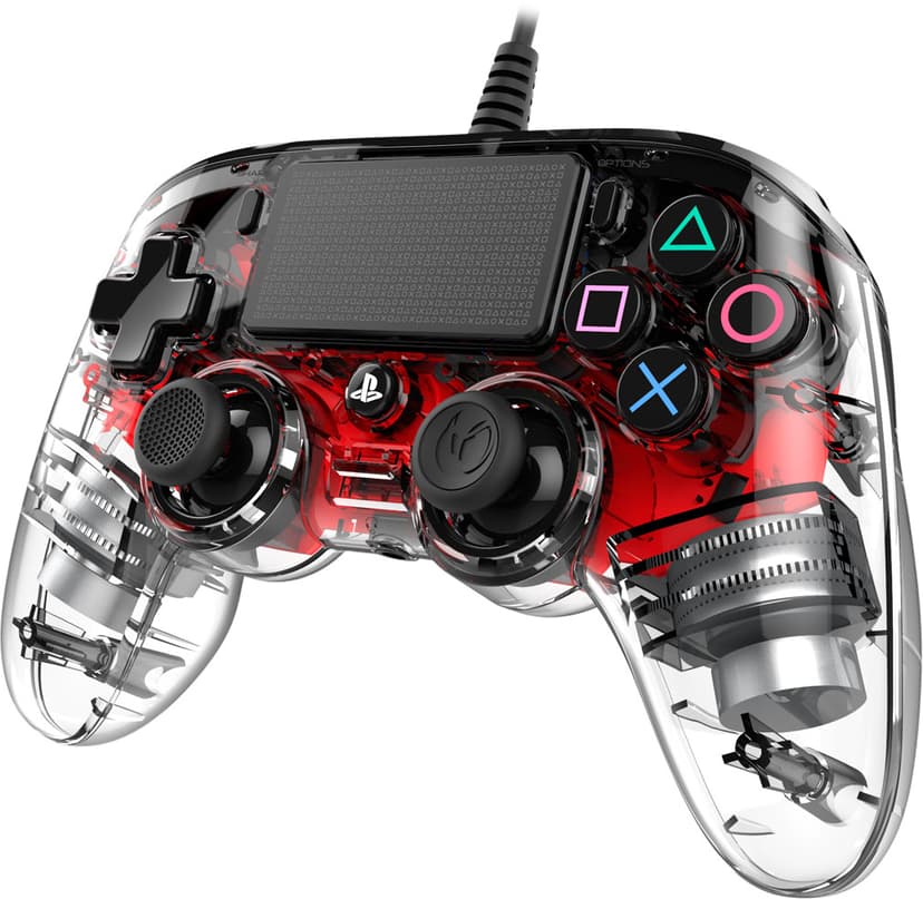 Nacon PS4OFCPADCLRED peliohjain Punainen, Läpinäkyvä USB Pad-ohjain Analoginen/Digitaalinen PC, PlayStation 4 Läpinäkyvä, Punainen