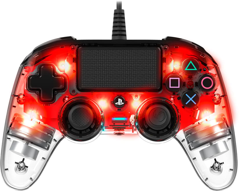 Nacon PS4OFCPADCLRED peliohjain Punainen, Läpinäkyvä USB Pad-ohjain Analoginen/Digitaalinen PC, PlayStation 4 Läpinäkyvä, Punainen