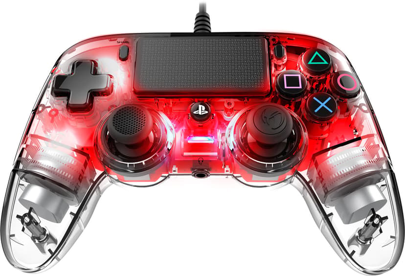 Nacon PS4OFCPADCLRED peliohjain Punainen, Läpinäkyvä USB Pad-ohjain Analoginen/Digitaalinen PC, PlayStation 4 Läpinäkyvä, Punainen