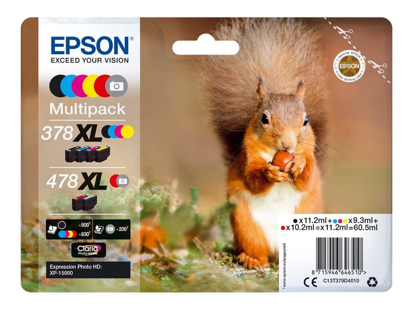 Epson Blæk Multipak 378Xl/478Xl (BK/GU/C/M/Y/R) - XP-15000