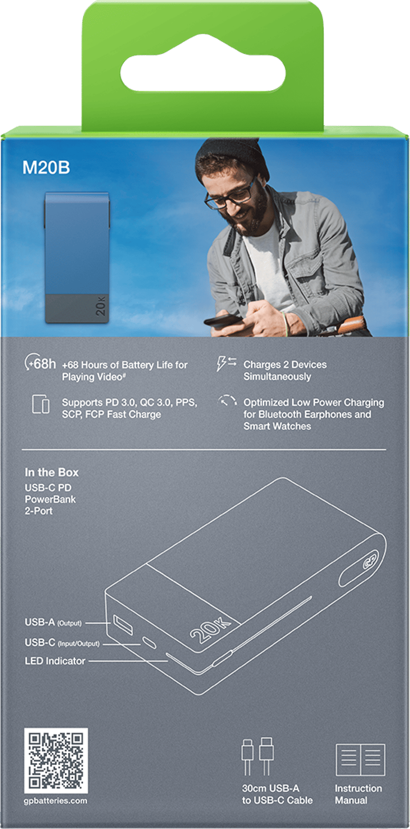 GP Powerbank M2 20000 mAh USB-C PD Blå