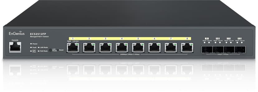 Engenius ECS2512FP nettverkssvitsj Håndtert L2+ 2.5G Ethernet (100/1000/2500) Strøm over Ethernet (PoE) Sort