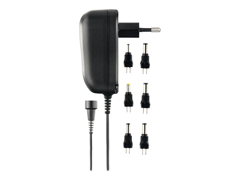 Deltaco Strømadapter 230V til 3-12V DC 600mAh, udskiftelige stik Sort