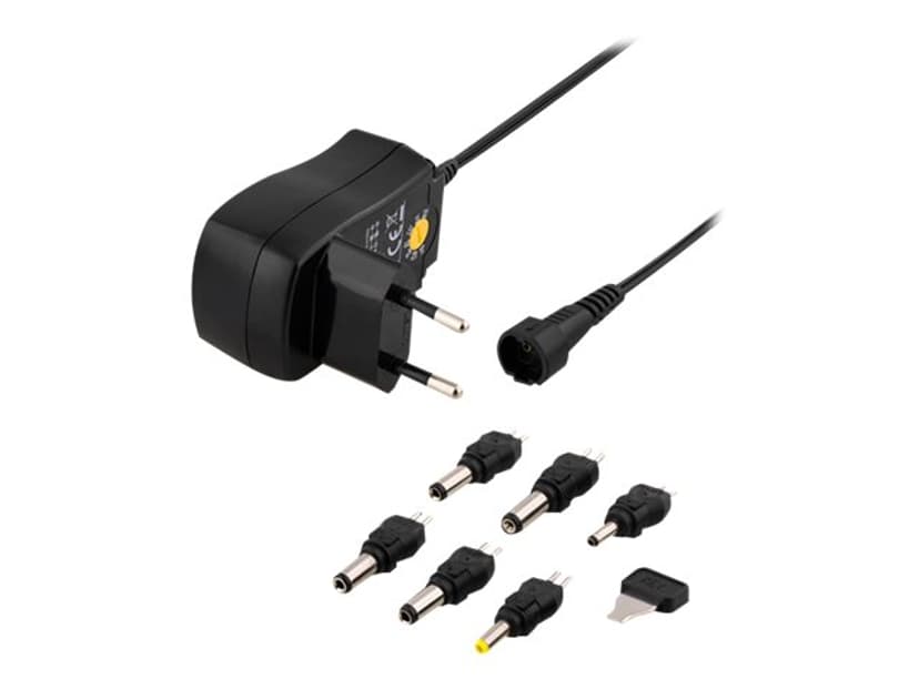 Deltaco Strømadapter 230V til 3-12V DC 600mAh, udskiftelige stik Sort