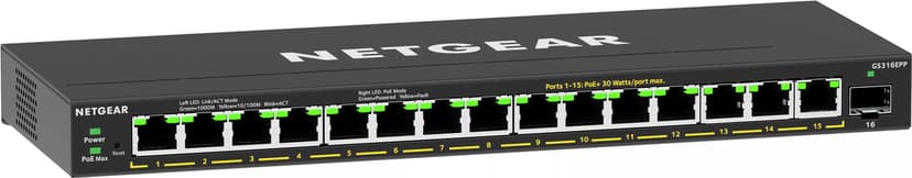 Netgear GS316EPP 16-Port Gigabit Ethernet 1xSFP Smart Managed Essential PoE+ 231W
