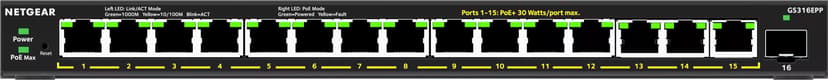 Netgear GS316EPP 16-Port Gigabit Ethernet 1xSFP Smart Managed Essential PoE+ 231W
