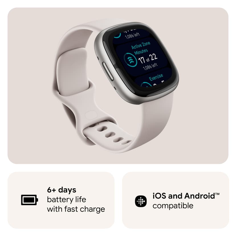Fitbit Sense 2 Lunar White/Platinum