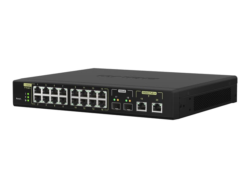 QNAP QSW-M2116P-2T2S nätverksswitchar hanterad L2 2.5G Ethernet Strömförsörjning via Ethernet (PoE) stöd Svart